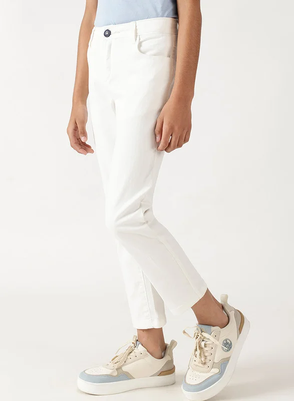 One Friday One Friday Boys White Regular Fit Solid Trouser