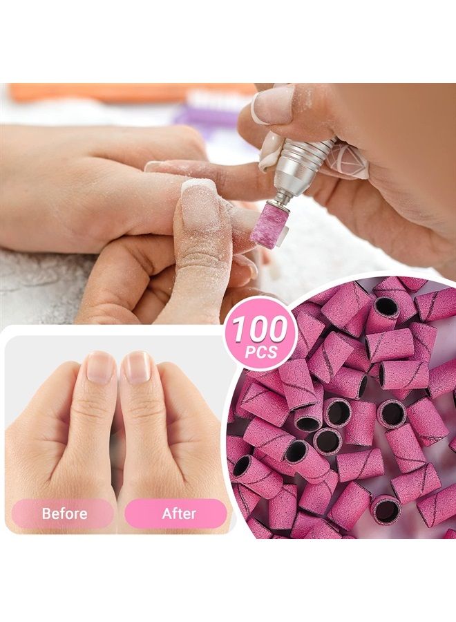 MelodySusie 100 Pcs Nail Drill Bits Sanding Bands for Nail Drill 180 Fine Grit Nail File Sanding Bands for Acrylic Nails Gel Manicures and Pedicure