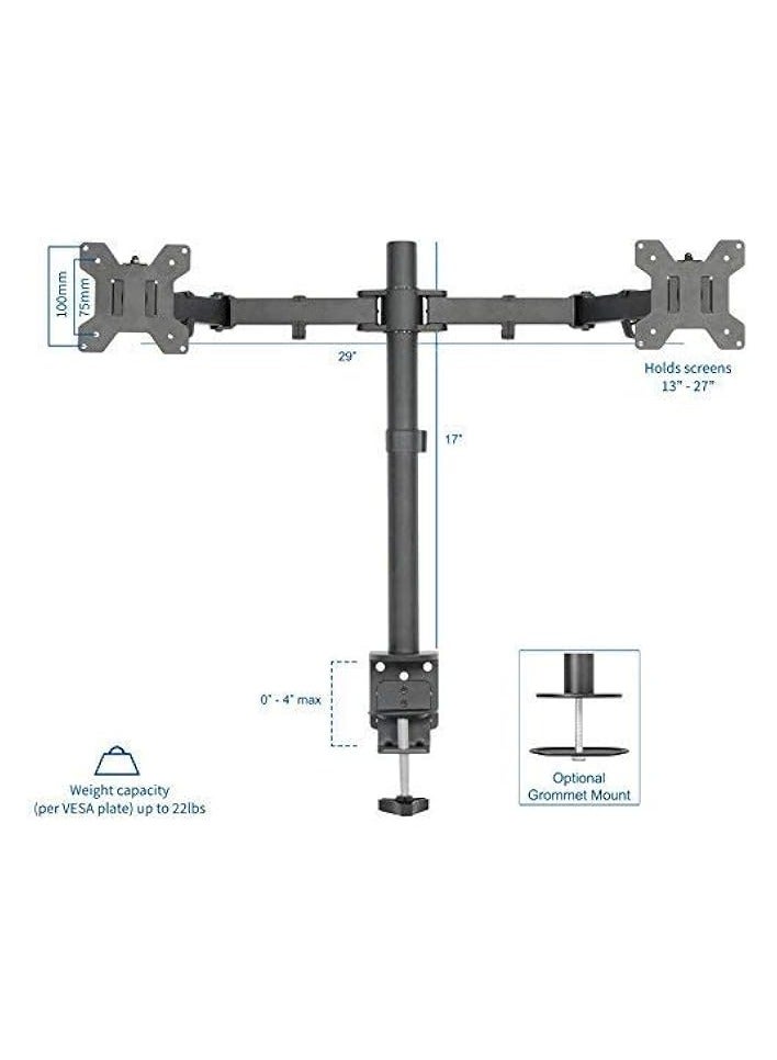 PROMASS Dual LCD LED Monitor Desk Mount Stand with C-clamp and Bolt-Through Grommet Options | Heavy Duty Fully Adjustable Arms Hold Two (2) Screens up to 27" (STAND-V002) - Image 2