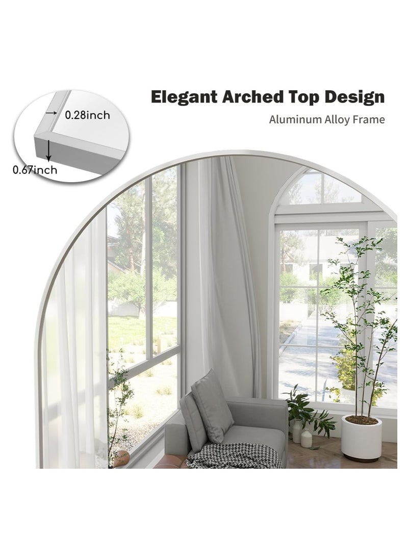 YQbest Arched Full Length Mirror with Stand Floor Standing Aluminum Frame for Bedroom Body Hanging Leaning Modern Simple Home Decor Shatter-proorf Nano Glass Wall Decor Mirror Living Room Cloakroom Silver - Image 5