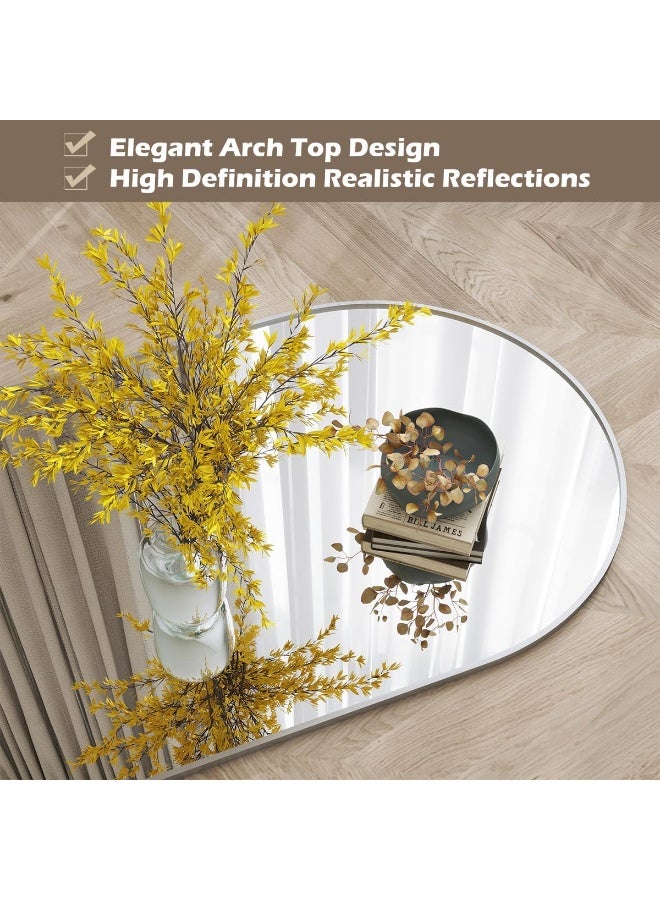 YQbest Arched Full Length Mirror with Stand Floor Standing Aluminum Frame for Bedroom Body Hanging Leaning Modern Simple Home Decor Shatter-proorf Nano Glass Wall Decor Mirror Living Room Cloakroom Silver - Image 4