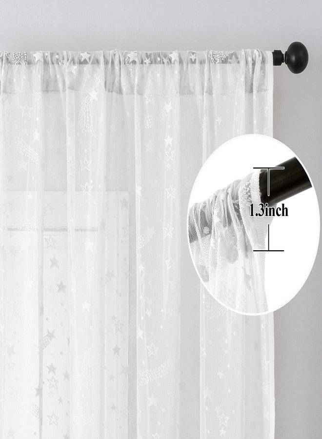 BROSHAN White Lace Sheer Curtains 84 inches Long-Cute Star Pattern Bedroom Curtains 2 Panel Sets White Curtain Sheers Semi Sheer Drapes for Living Room Window, 60 Inch Extra Wide - Image 5