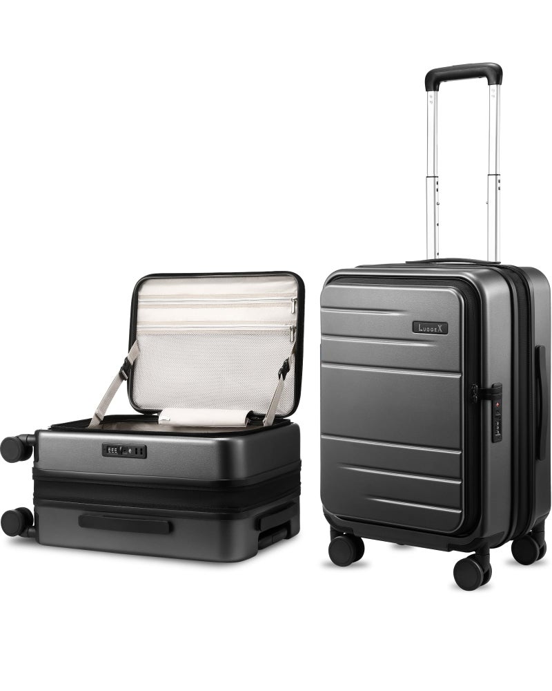 LUGGEX Carry On Luggage Top Opening, FLT Expandable Polycarbonate Hard Shell Suitcase with Wheels (FX-Lite, Charcoal Metallic, 20 Inch, 36L-41L) - Image 1