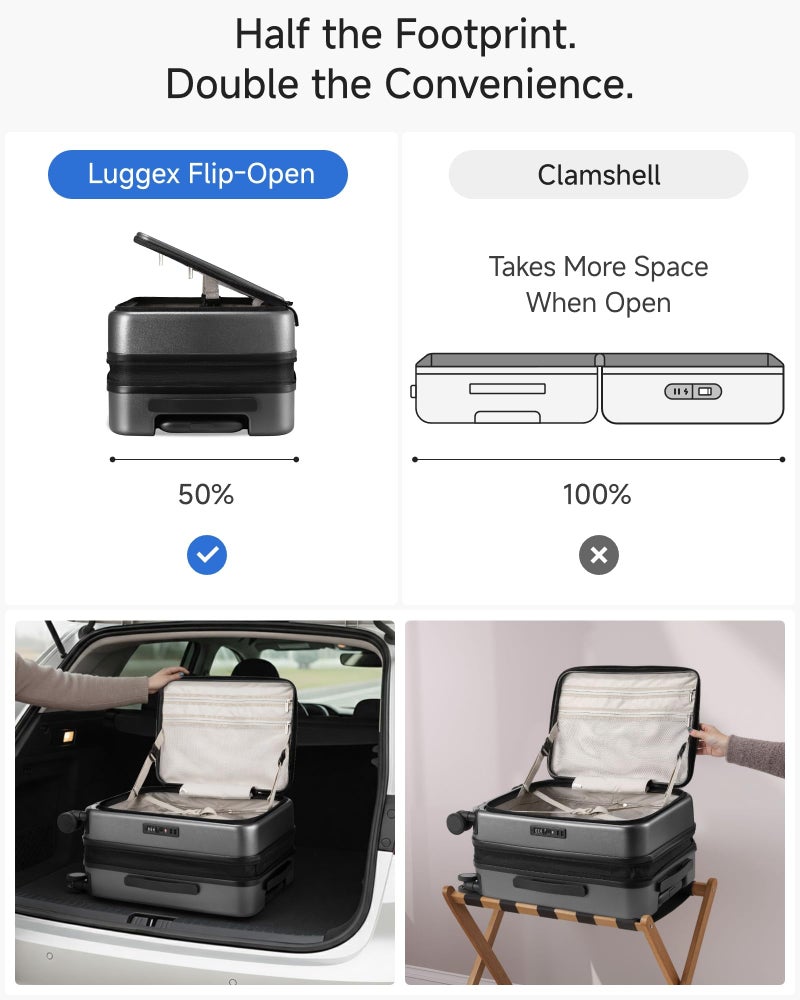 LUGGEX Carry On Luggage Top Opening, FLT Expandable Polycarbonate Hard Shell Suitcase with Wheels (FX-Lite, Charcoal Metallic, 20 Inch, 36L-41L) - Image 3