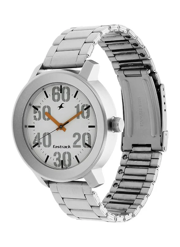 فاستراك Fastrack Quartz Analog White Dial Stainless Steel Strap Watch for Guys