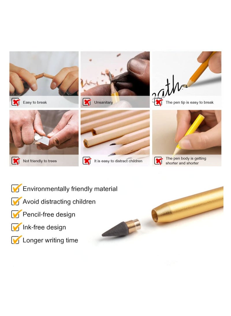 Metal Inkless Pencil Set, Infinity Pencil, Reusable Everlasting Pencil with 2 Replaceable Nibs, Erasable Pen for Writing and Drawing - Ideal for Students, Home Office, and School Supplies (2PCS) - Image 5