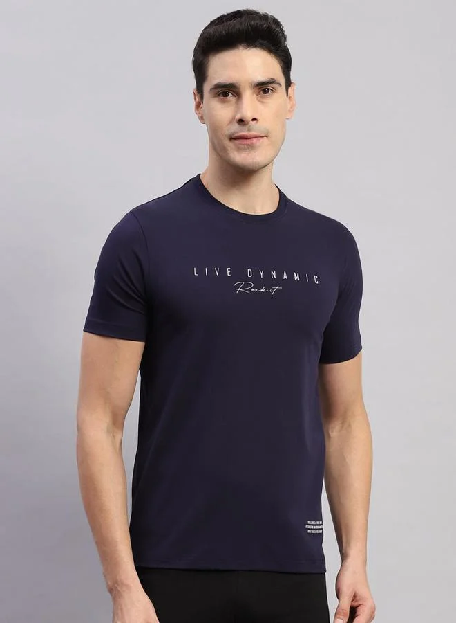 Rock.it Men Navy Blue Printed T-Shirt by Styli