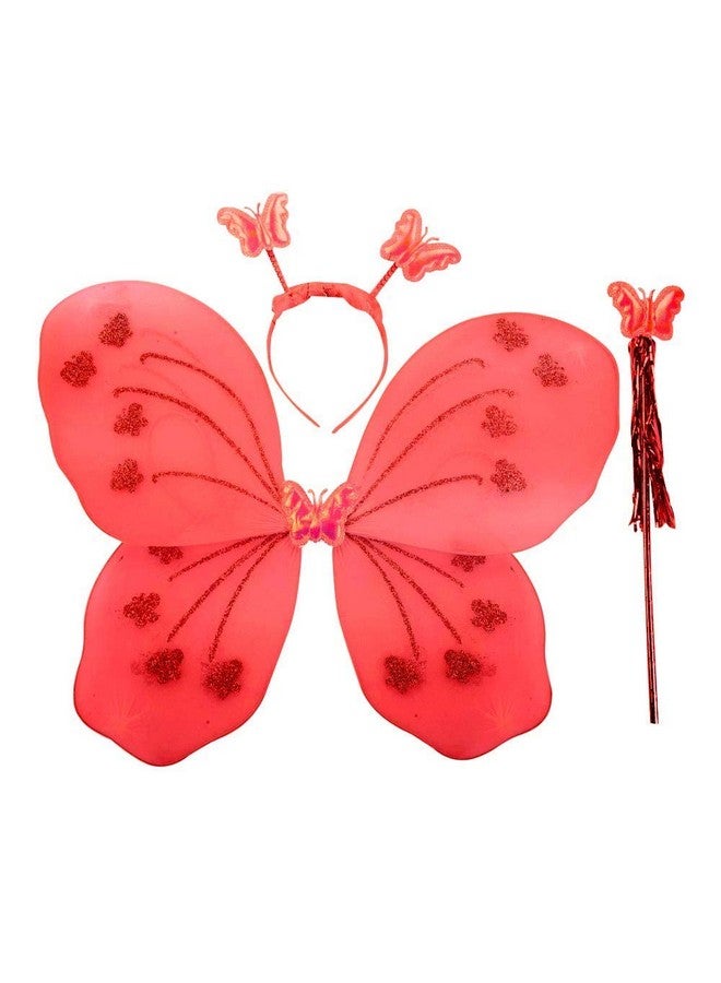 رويالز أجنحة رويالز الجنية لحفلات أعياد الميلاد للأطفال، زي أجنحة الفراشة الجنية للفتيات الصغيرات (أحمر) - Image 1