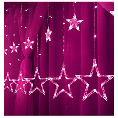 KHIZAR 6+6 Star Curtain Led Light Christmas Decoration Festival Occassional Diwali Ramadan Ganpati New Year Party Decor Led Lightings (Pink) - Image 1