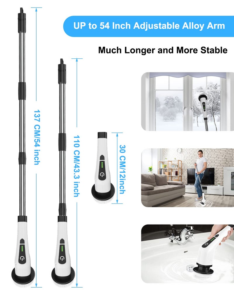 Leebein Electric Spin Scrubber, Cordless Cleaning Brush with 8 Replaceable Brush Heads, Tub and Floor Tile 360 Power Scrubber Dual Speed with Adjustable & Detachable Handle for Bathroom Kitchen Car - Image 3