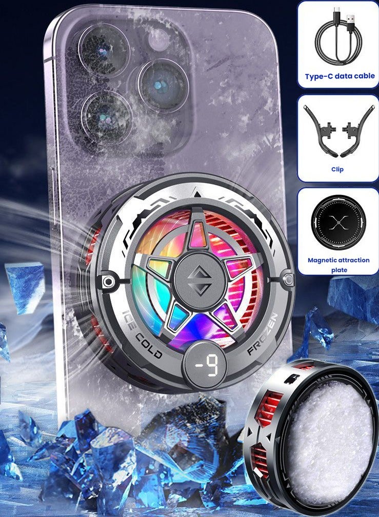 Phone Cooler, Phone Cooling Game Fan for Gaming PUBG Live Streaming and Vlog, magnetic Magsafe Design,  Designed iPhone 12/13/14/15/16 Series, Semiconductor Phone Cooler with RGB Light, Mini Phone Cooler for iOS Android, ipad Tablet - Image 1