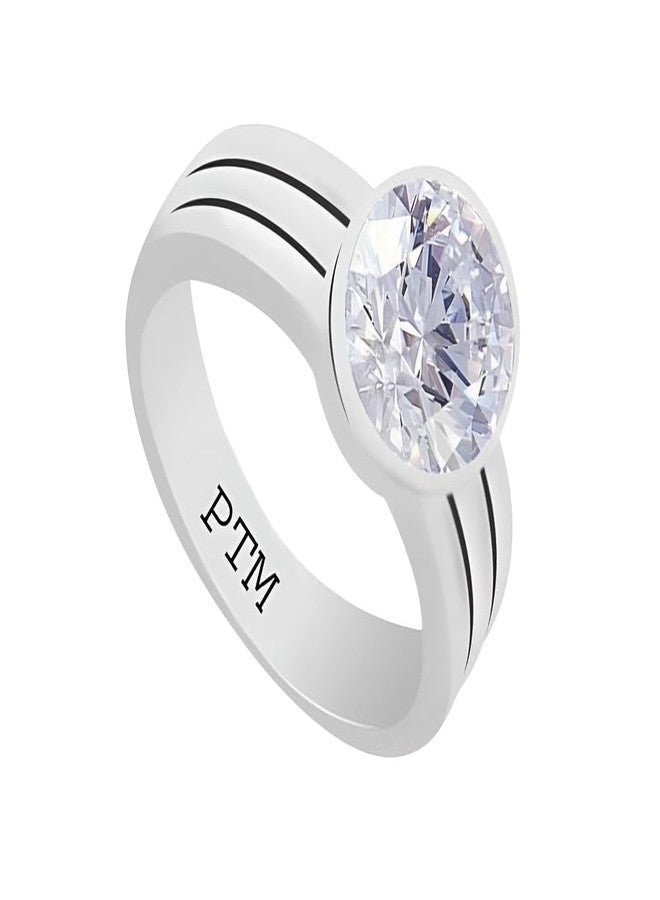 Ptm 925 Sterling Silver Zircon (American Diamond) 3.25 Ratti or 3 cts Astrological Gemstone Bis Hallmark Ring for Men & Women - Image 1
