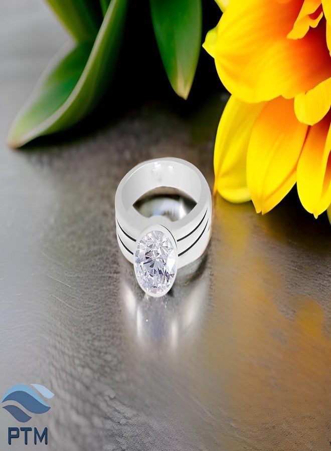 Ptm 925 Sterling Silver Zircon (American Diamond) 3.25 Ratti or 3 cts Astrological Gemstone Bis Hallmark Ring for Men & Women - Image 2