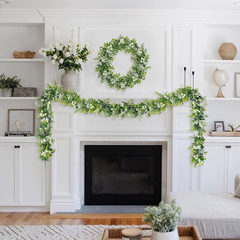 HIAGROW 6FT Eucalyptus Garland with Flowers, 4 Pack Greenery Hanging Spring Eucalyptus Garland Suitable for Table Wedding Backdrop Arch Wall Party Thanksgiving UV Protected Indoor Outdoor Decorations - Image 5