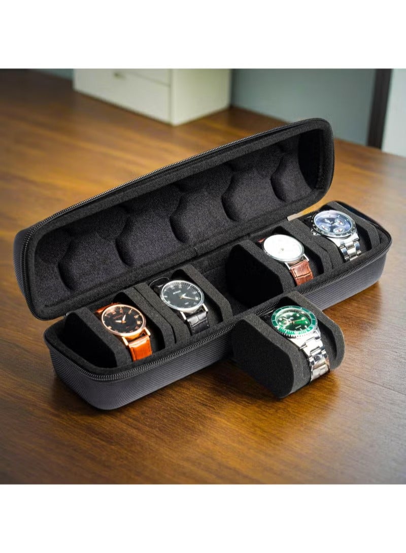 5-Slot Watch Travel Case for Men and Women, Portable Zippered Storage Box with Soft Compressible Foam Pillow for Large and Small Watches - Image 3
