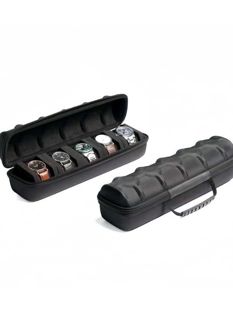 5-Slot Watch Travel Case for Men and Women, Portable Zippered Storage Box with Soft Compressible Foam Pillow for Large and Small Watches - Image 1