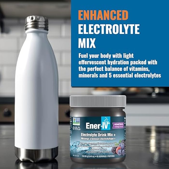 Ener-C مشروب إينر-IV للإلكتروليتات والترطيب والطاقة - مسحوق إلكتروليتات البوتاسيوم والزنك وفيتامين C - مشروبات رياضية لاستعادة العضلات والمناعة للنساء والرجال، منخفض السكر وغير معدّل وراثيًا، توت مختلط - 45 حصة - Image 2