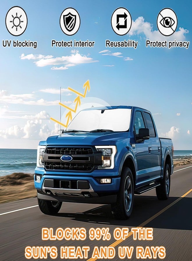 PIMCAR واقي شمس للزجاج الأمامي من PIMCAR لسيارة فورد F150 موديلات 2021-2025، واقي شمس أمامي قابل للطي يحجب الأشعة فوق البنفسجية، من ملحقات فورد F150 - Image 3