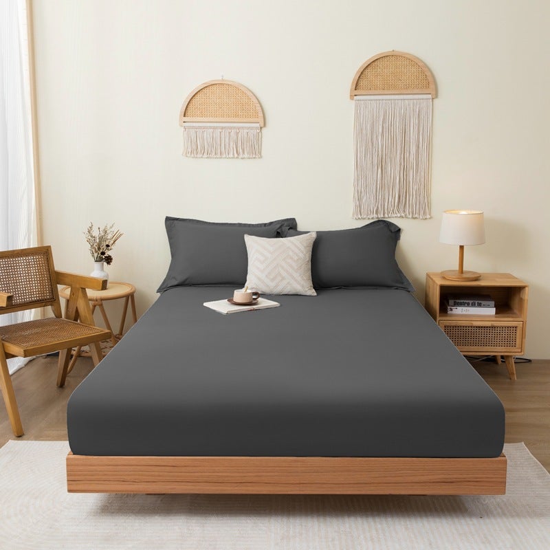 Solid Color Brushed Single Fitted Sheet Comfortable Skin-Friendly Cotton Single Double Bedspread Bed Sheet Dustproof Protective Bedding - Image 1