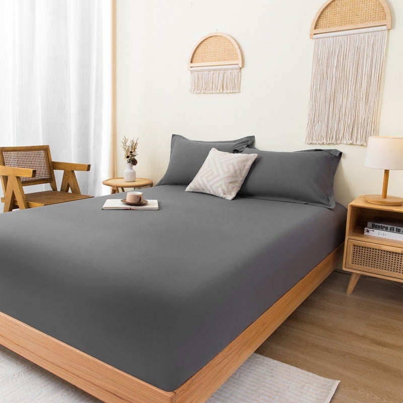 Solid Color Brushed Single Fitted Sheet Comfortable Skin-Friendly Cotton Single Double Bedspread Bed Sheet Dustproof Protective Bedding - Image 3