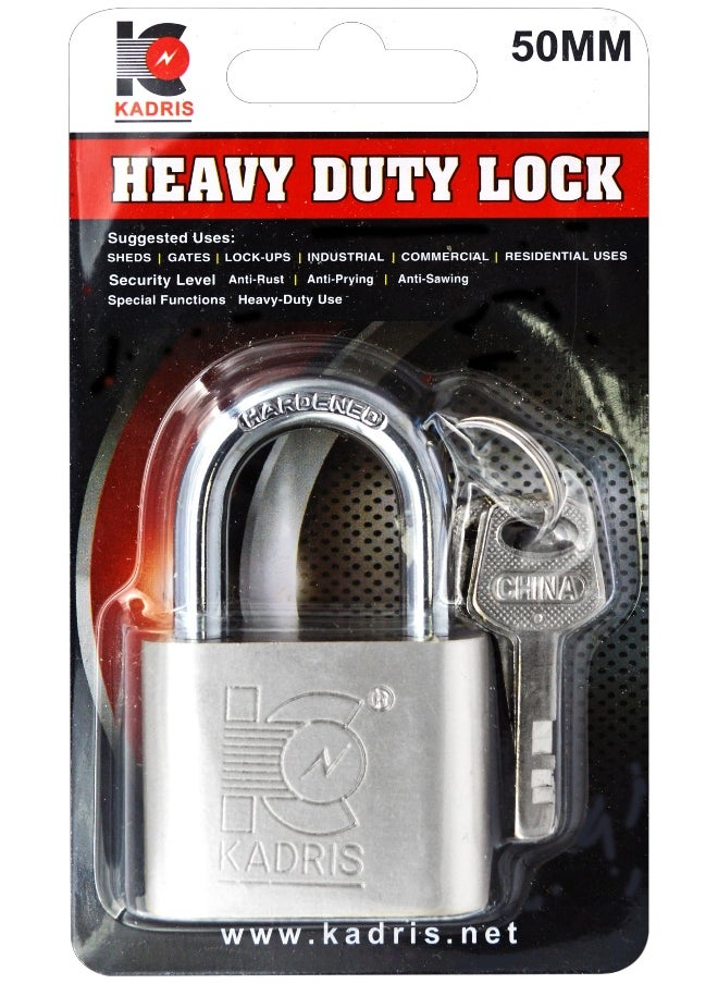 KADRIS - Heavy-Duty Security Padlock Long HA-1815, Weather-Resistant in Heavy Duty steel Lock 50 MM - Padlock  shackle with Keys for Sheds, Storage Unit, School, Gym Locker, Fence, Toolbox, Hasp Storage - Image 1