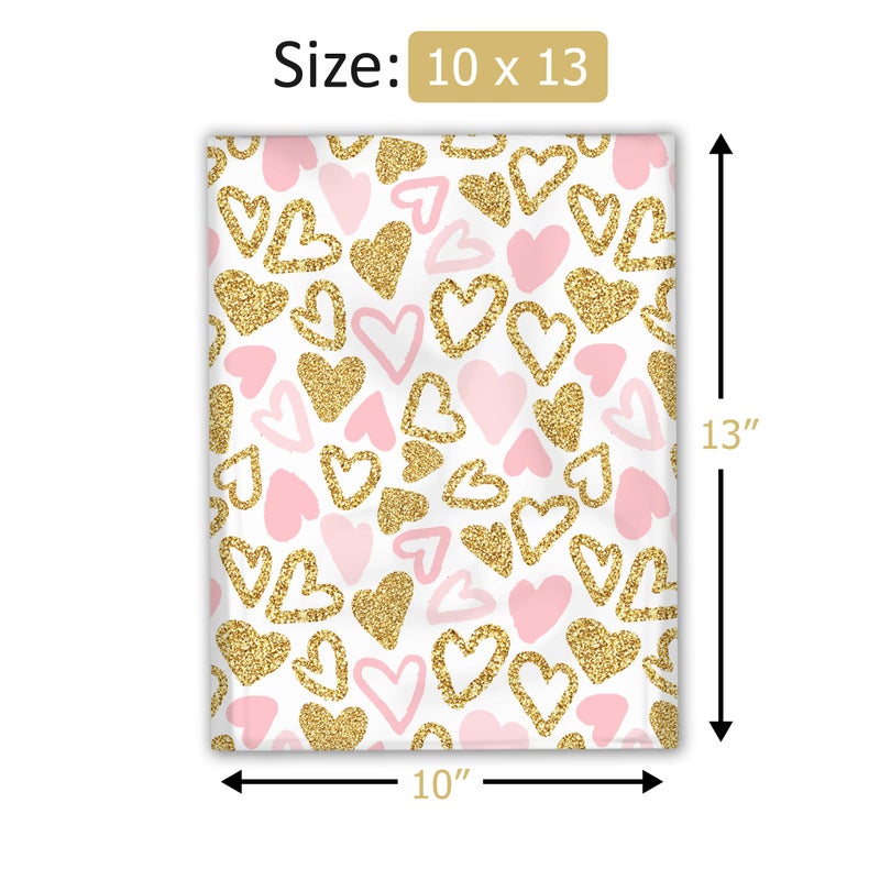 Pro Supply Global 10x13 (100) Pink and Gold Heart Valentine's Day Designer Poly Mailers Waterproof Self Sealing Tear Resistant Polymailers Shipping Envelopes Premium Printed Bags For Small Businesses - Image 4
