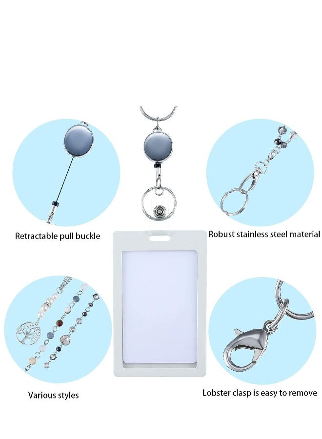 3 Pieces ID Badge Lanyard Necklace with ID Holder Clip Stainless Steel Beaded Chain Retractable Badge Reel Present - Image 3