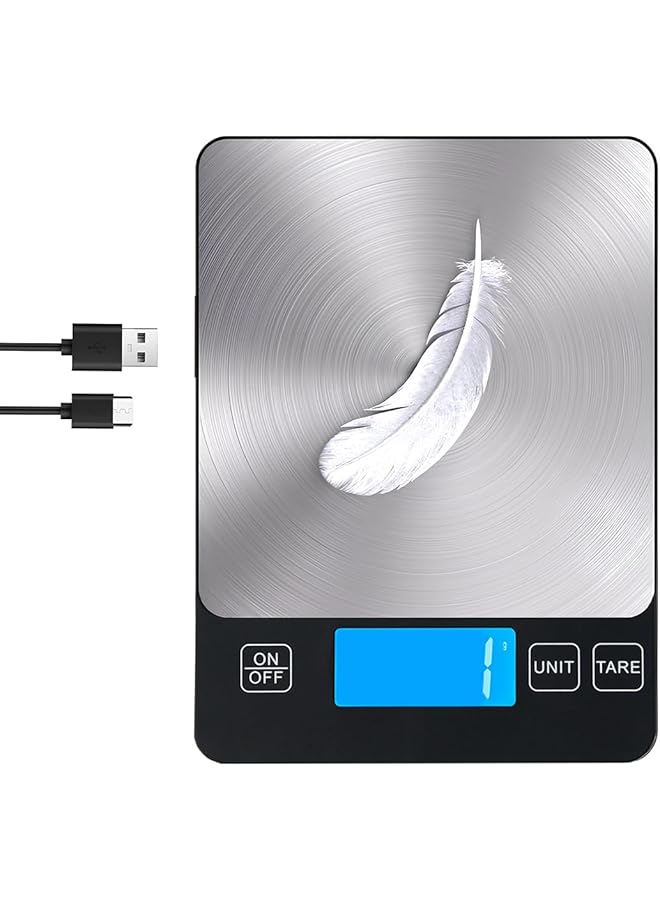 promass 15kg Digital Kitchen Scale Rechargeable with USB Type C Charging & LCD Display, 304 Stainless Steel Weight Food Scale Ounces Grams for Kitchen Cooking Baking Meal Prep - Image 1