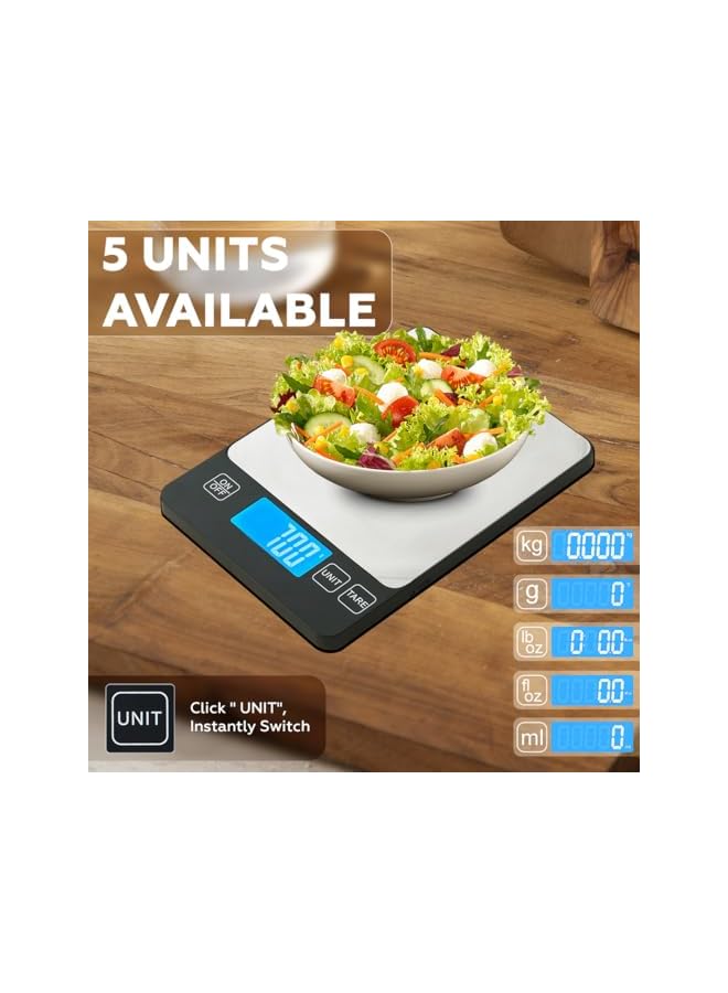 promass 15kg Digital Kitchen Scale Rechargeable with USB Type C Charging & LCD Display, 304 Stainless Steel Weight Food Scale Ounces Grams for Kitchen Cooking Baking Meal Prep - Image 3