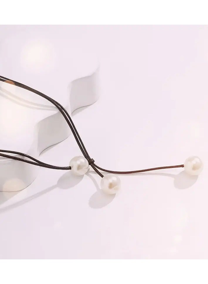 جلوسكي أنيقة بوهو أنيقة الحبل الأسود اللؤلؤ قلادة للنساء-نمط خمر/بوهيميا، ألياف البوليستر، مثالية للمهرجانات والارتداء اليومي، قلادة أنيقة - Image 2