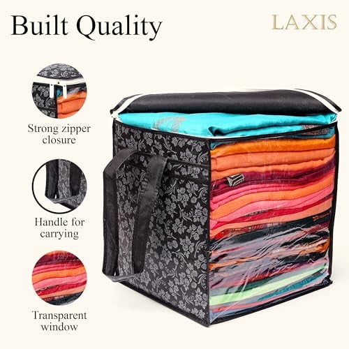 LAXIS HOMFIL Brand - Laxis Non-Woven Jumbo Saree Bags, Black Color Transparent Saree Covers With Zip, Saree Covers For Storage With Moisture & Dust Proof (Pack of 4) - Image 2