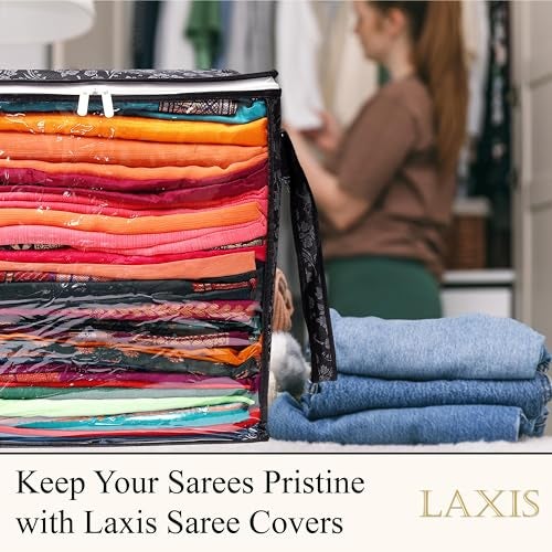 LAXIS HOMFIL Brand - Laxis Non-Woven Jumbo Saree Bags, Black Color Transparent Saree Covers With Zip, Saree Covers For Storage With Moisture & Dust Proof (Pack of 4) - Image 3