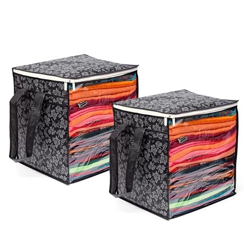 LAXIS HOMFIL Brand - Laxis Non-Woven Jumbo Saree Bags, Black Color Transparent Saree Covers With Zip, Saree Covers For Storage With Moisture & Dust Proof (Pack of 4) - Image 1
