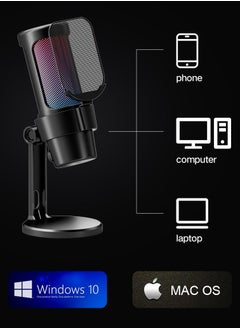 MMG Gaming Microphone, USB PC Mic for Streaming, Podcasts, Recording, Condenser Computer Desktop Mic on Mac/PS4/PS5, with RGB Control, Mute Touch, Headphone Jack, Pop Filter, Stand-AmpliGame A8  - Image 5