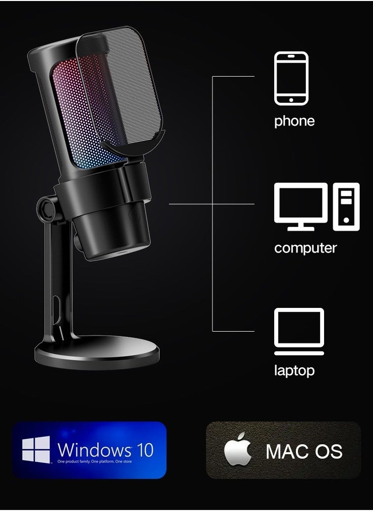 MMG Gaming Microphone, USB PC Mic for Streaming, Podcasts, Recording, Condenser Computer Desktop Mic on Mac/PS4/PS5, with RGB Control, Mute Touch, Headphone Jack, Pop Filter, Stand-AmpliGame A8  - Image 5