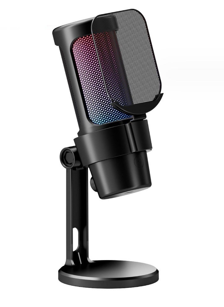 Gaming Microphone, USB PC Mic for Streaming, Podcasts, Recording, Condenser Computer Desktop Mic on Mac/PS4/PS5, with RGB Control, Mute Touch, Headphone Jack, Pop Filter, Stand-AmpliGame A8