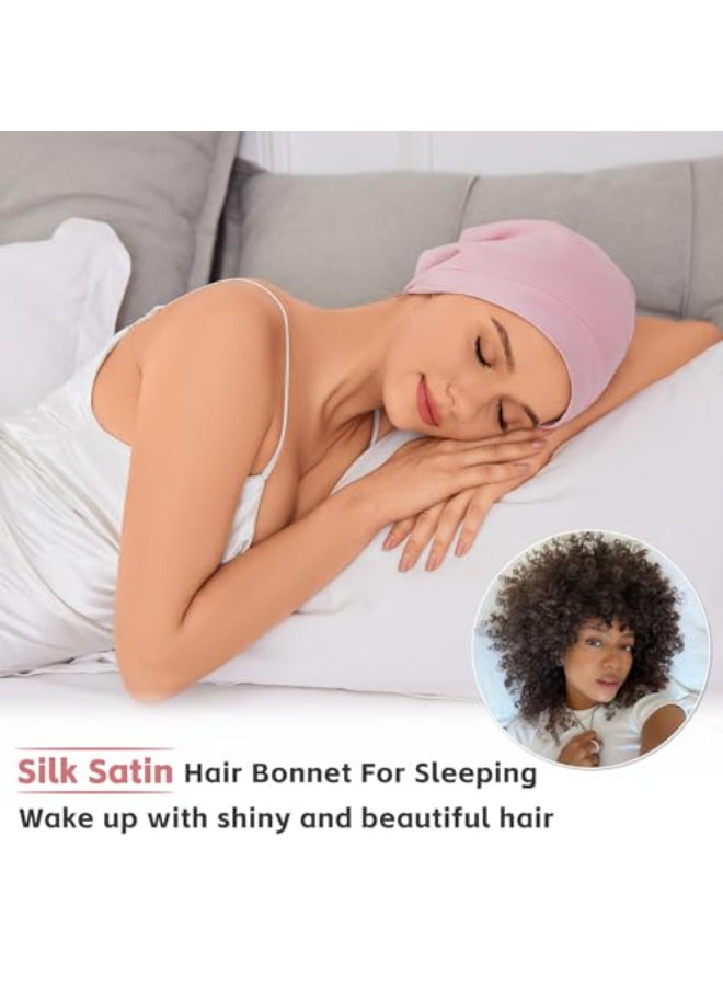 ZHENSILK Silk Bonnet for Sleeping Women Adjustable Silky Satin Lined Sleep Cap Silk Hair Wrap for Sleep Night Cap for Natural Curly Hair 2PCSPinkPurple - Image 3
