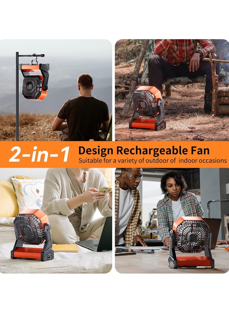 ارواق مروحة LED للتخييم مع ضوء، مروحة خيمة خارجية قابلة لإعادة الشحن بقدرة 20000 مللي أمبير في الساعة مع ضوء وخطاف، 4 سرعات، مروحة مكتب USB شخصية للتخييم والصيد وانقطاع التيار الكهربائي والإعصار وموقع العمل - Image 3