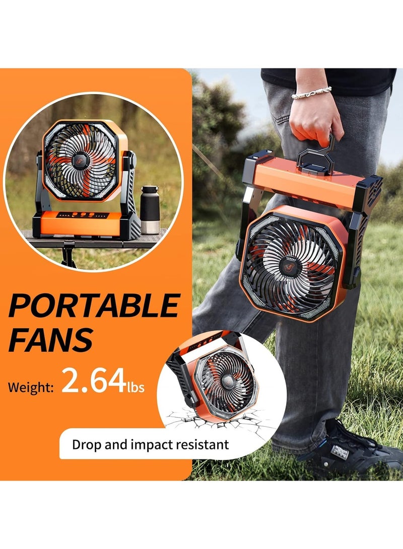 ارواق مروحة LED للتخييم مع ضوء، مروحة خيمة خارجية قابلة لإعادة الشحن بقدرة 20000 مللي أمبير في الساعة مع ضوء وخطاف، 4 سرعات، مروحة مكتب USB شخصية للتخييم والصيد وانقطاع التيار الكهربائي والإعصار وموقع العمل - Image 4