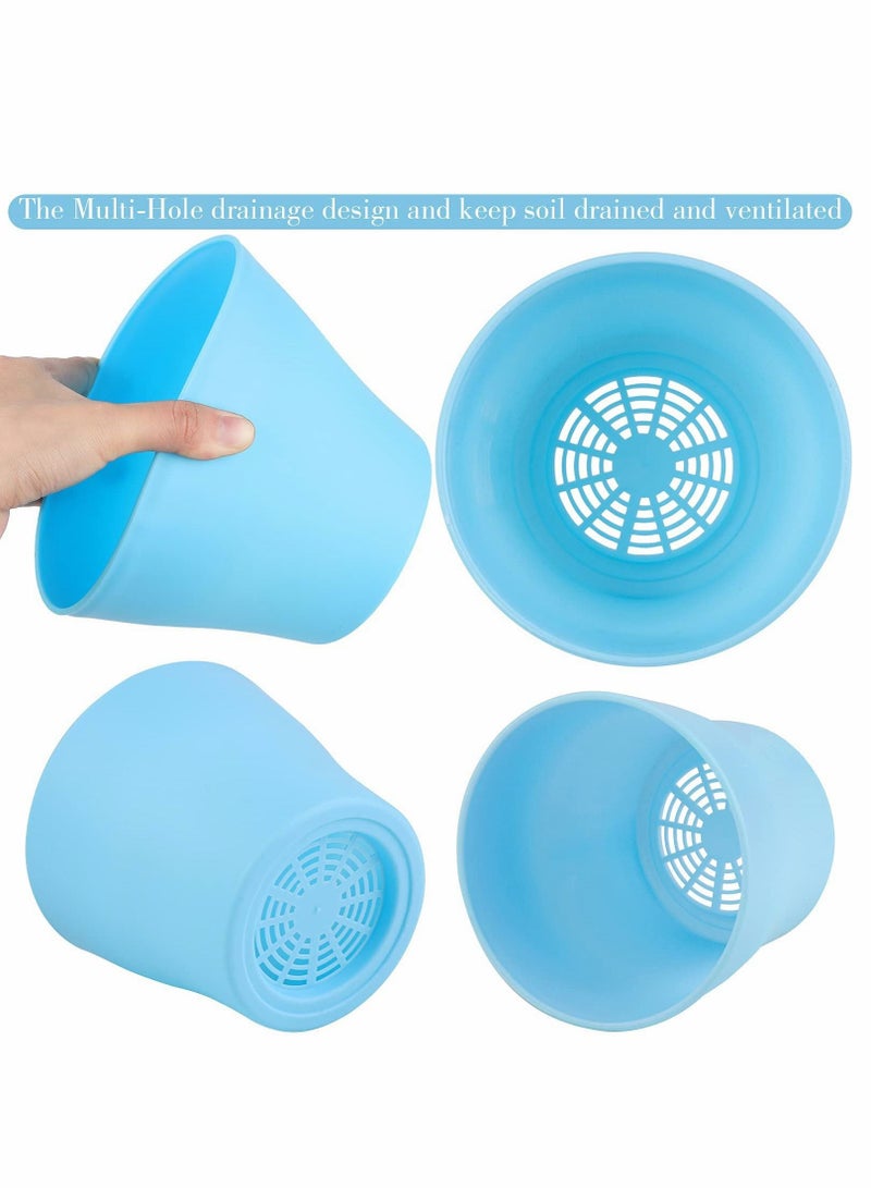 Excefore Plastic Planters,8 Pieces Plastic Planters with Trays Outdoor Flower Plant Pots Multi Color Seedling Nursery Pots with 12 Pcs Tags Decorative Gardening Containers for Indoor Outdoor House Office Desk - Image 4