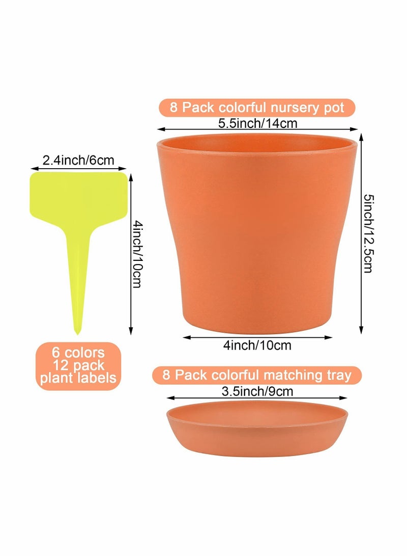 Excefore Plastic Planters,8 Pieces Plastic Planters with Trays Outdoor Flower Plant Pots Multi Color Seedling Nursery Pots with 12 Pcs Tags Decorative Gardening Containers for Indoor Outdoor House Office Desk - Image 5