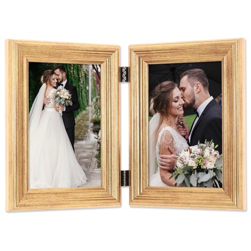 Lawrence Frames 4x6 Hinged Double Sutter Burnished Gold Picture Frame - Image 2