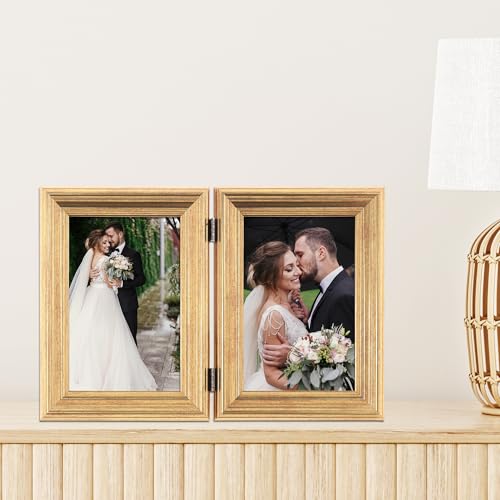 Lawrence Frames 4x6 Hinged Double Sutter Burnished Gold Picture Frame - Image 3