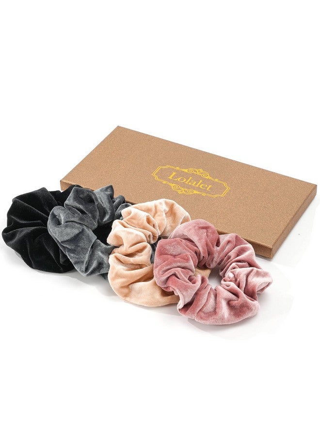 Lolalet Lolalet Large Soft Velvet Scrunchies for Hair, Elastic Hair Bands Scrunchy for Women Girls, Ponytail Holder Hair Accessories Teens for Thick Curly Hair -4 Pack, Style A  - Image 1