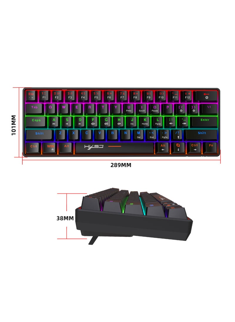 HXSJ - HXSJ New 61keys wired luminous mechanical keyboard set RGB hole mouse office game keybaord - Image 1