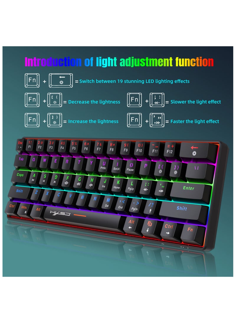 HXSJ - HXSJ New 61keys wired luminous mechanical keyboard set RGB hole mouse office game keybaord - Image 1