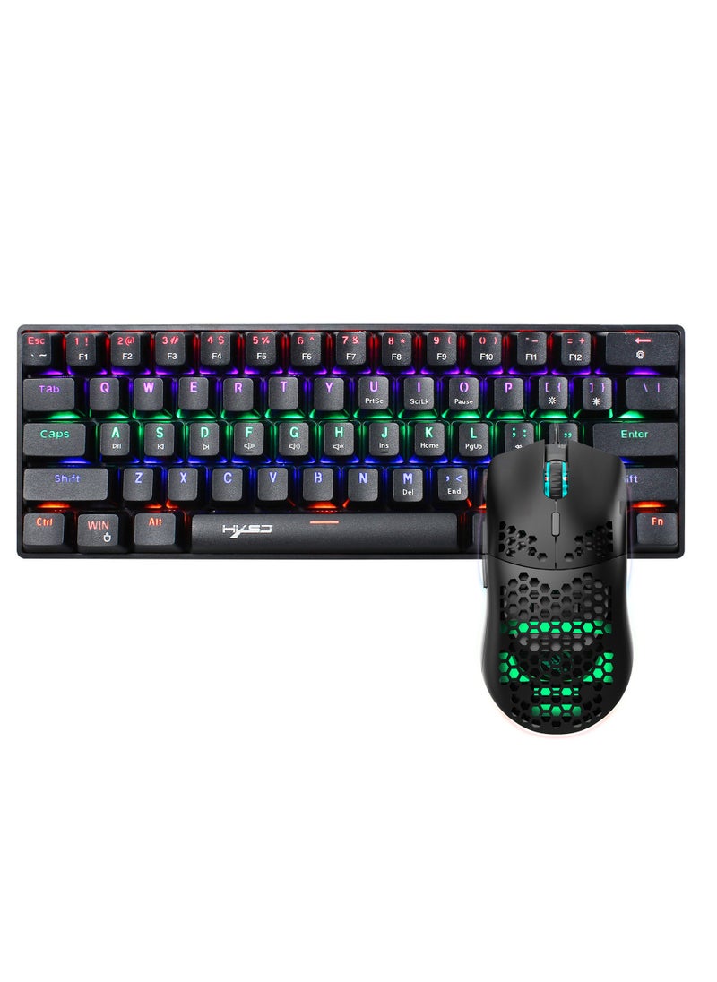 HXSJ - HXSJ New 61keys wired luminous mechanical keyboard set RGB hole mouse office game keybaord - Image 1