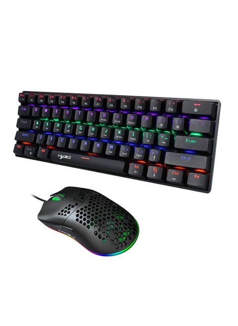 HXSJ New 61keys wired luminous mechanical keyboard set RGB hole mouse office game keybaord