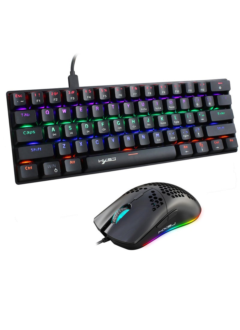 HXSJ - HXSJ New 61keys wired luminous mechanical keyboard set RGB hole mouse office game keybaord - Image 1