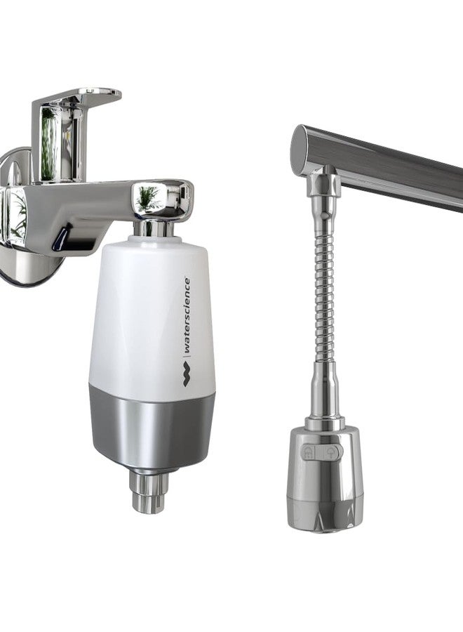 WaterScience Shower and Tap Filter for Hard water + Tap Extender for Kitchen Sink - Flexi Neck | Upto 50% Water Saving - Image 1